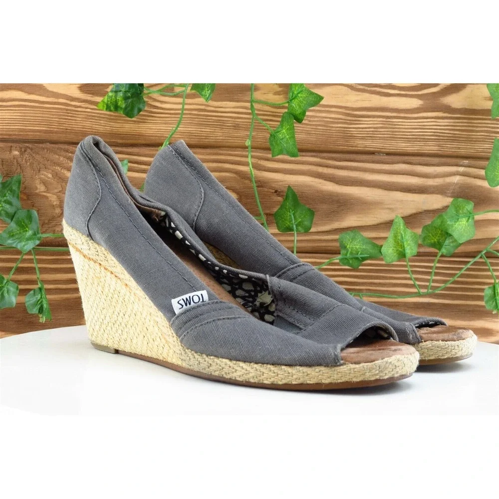 Toms Women Sz 8 M Gray Wedge Fabric Shoes - Picture 4 of 10